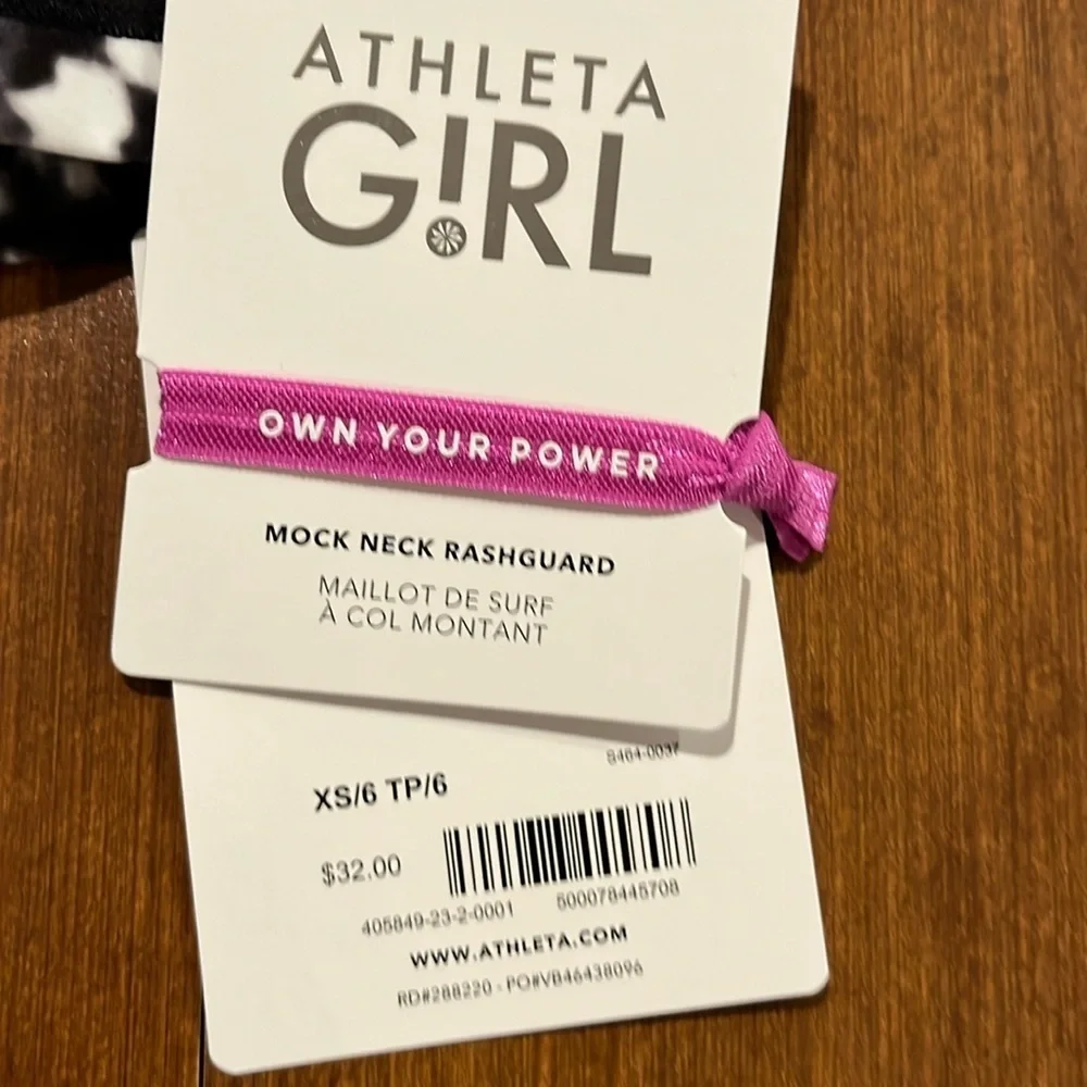 Athleta Girl Camo Tie Dye Mock Neck Rashguard, Bikini Top & Bottom Size 6.